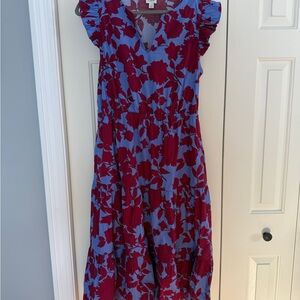 J. Crew Floral Blue and Red Midi Dress
